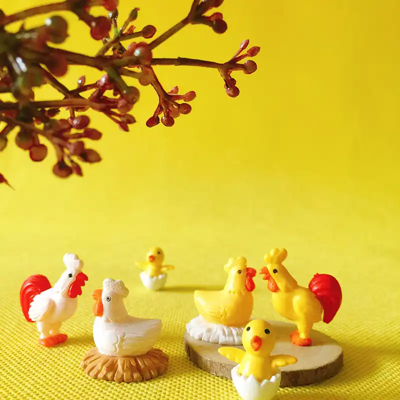 Venda 2 2 pces galo galinha pintos/animais/miniaturas/bonito/jardim de fadas/gnome/musgo terrário decoração/artesanato/bonsai/garrafa jardim/estatueta