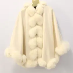 Бесплатная доставка весна-осень зимний женский крем цвет реального бренд Fox Fur Trim Кашемир Пончо для свадьбы