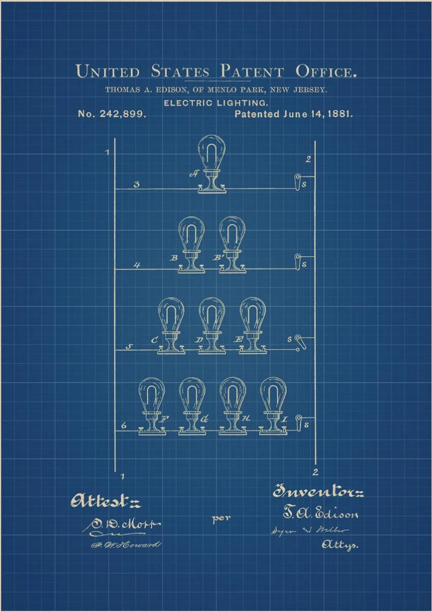 Винтажная патентная Художественная печать 4 в 1 на Николе Тесла катушка турбины лампа башня патент крафт-бумага стиль без рамы/лампа Эдисона плакаты