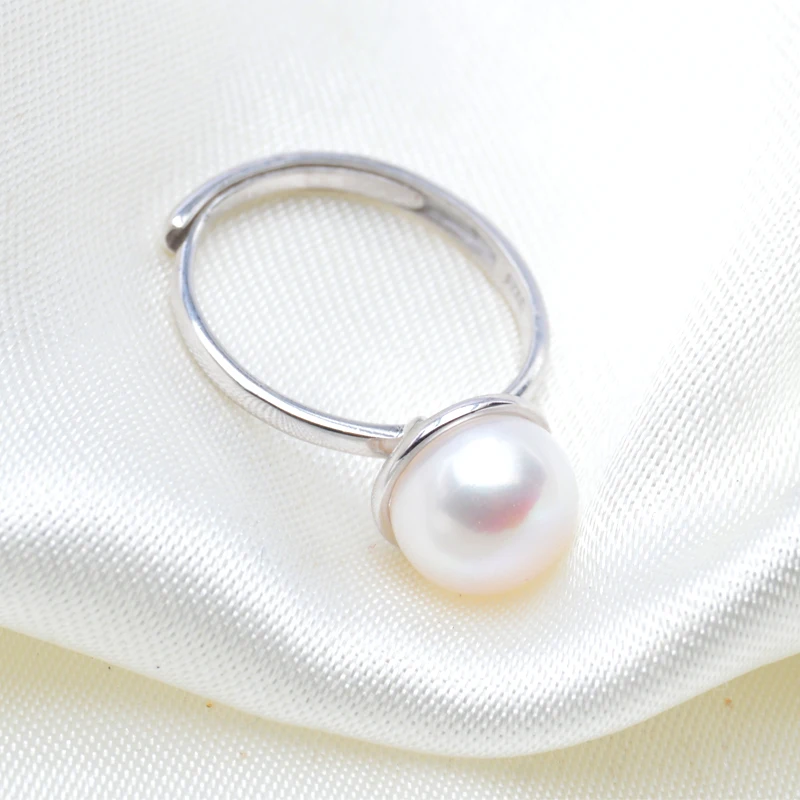 ASHIQI кольцо из натурального 925 пробы серебра 8-9 мм с пресноводным жемчугом кольцо с открытым пальцем для женщин Подарки