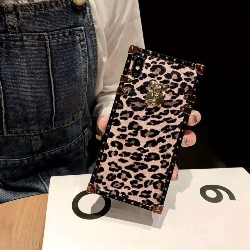 New Fashion Leopard Print Square Phone case For Apple iphone X XR XS Max 6 6s 7 8 S plus 6plus