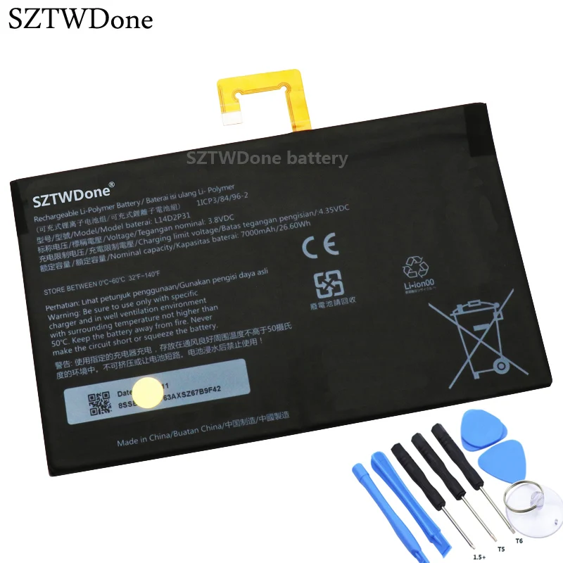SZTWDone L14D2P31 Tablet Крышка батарейного отсека для Lenovo Tab 2 A10 70 70F 70LC X30F X30M TB2 3 8 V 7000 мА