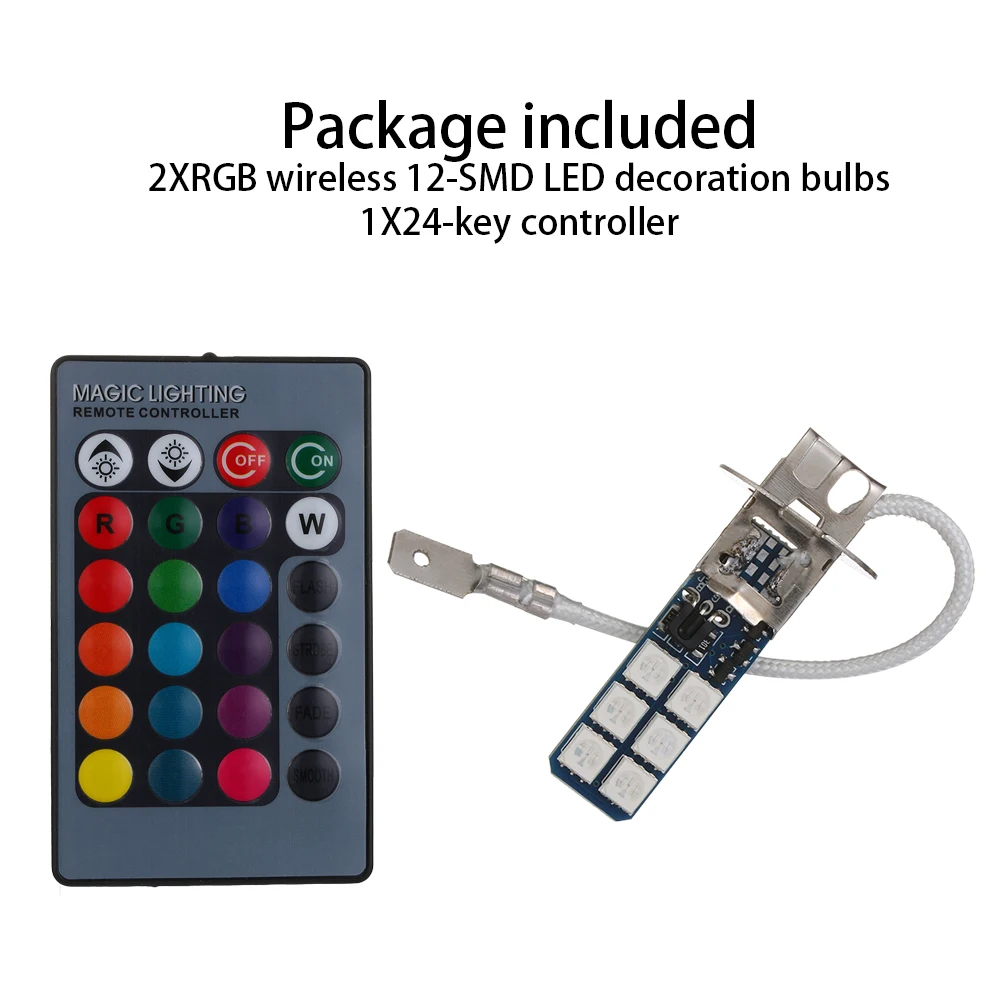 2 шт. Автомобильные светодиодные лампы H3 5050 RGB 12SMD|Передние LED-фары для авто| |