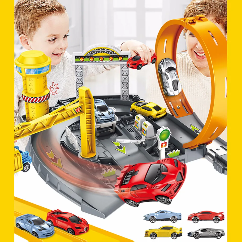 

Children Vehicle Playsets Model Assembly Garage Set Educational Toy Car Track Assembly Car Model Parking Lot Engineering#y2*1