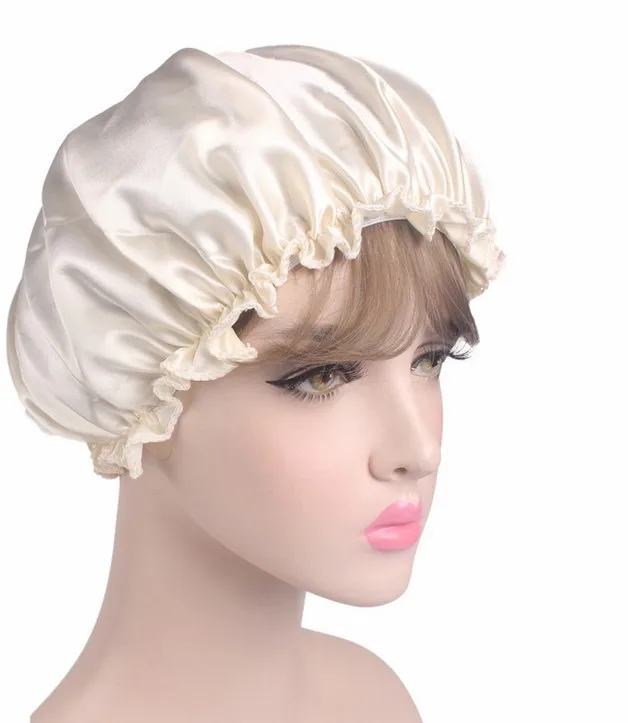 New Fshion Adult Shower Caps Women Satin Cap Hair Hat Silk Head