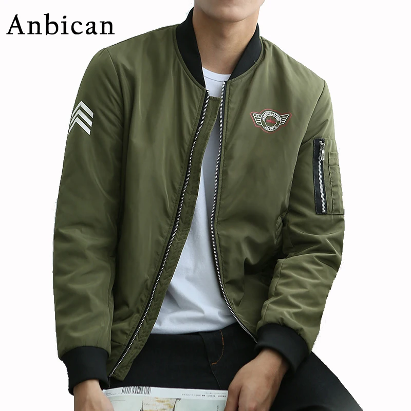 Anbican Brand New 2017 Autumn Spring Men's Bomber Jacket Army Green Military Pilot Bomber