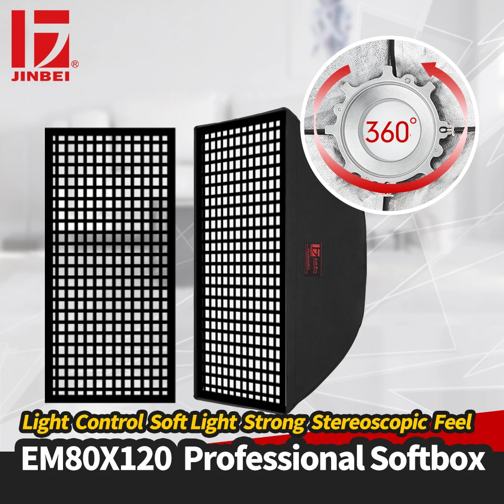 

JINBEI EM-80x120 32"x47" Honeycomb Grid Strobe Softbox Rectangle Strip Beehive Soft Box with Bowens Mount