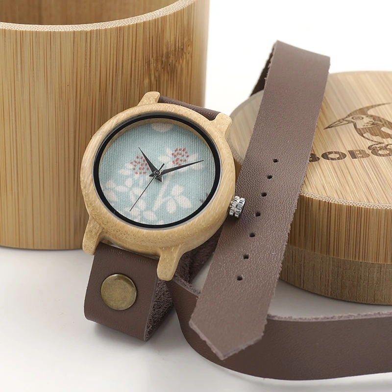 BOBO BIRD женские часы бамбуковые деревянные кварцевые часы дамы с длинный кожаный ремешок в подарочной коробке relogio feminino Пользовательский логотип