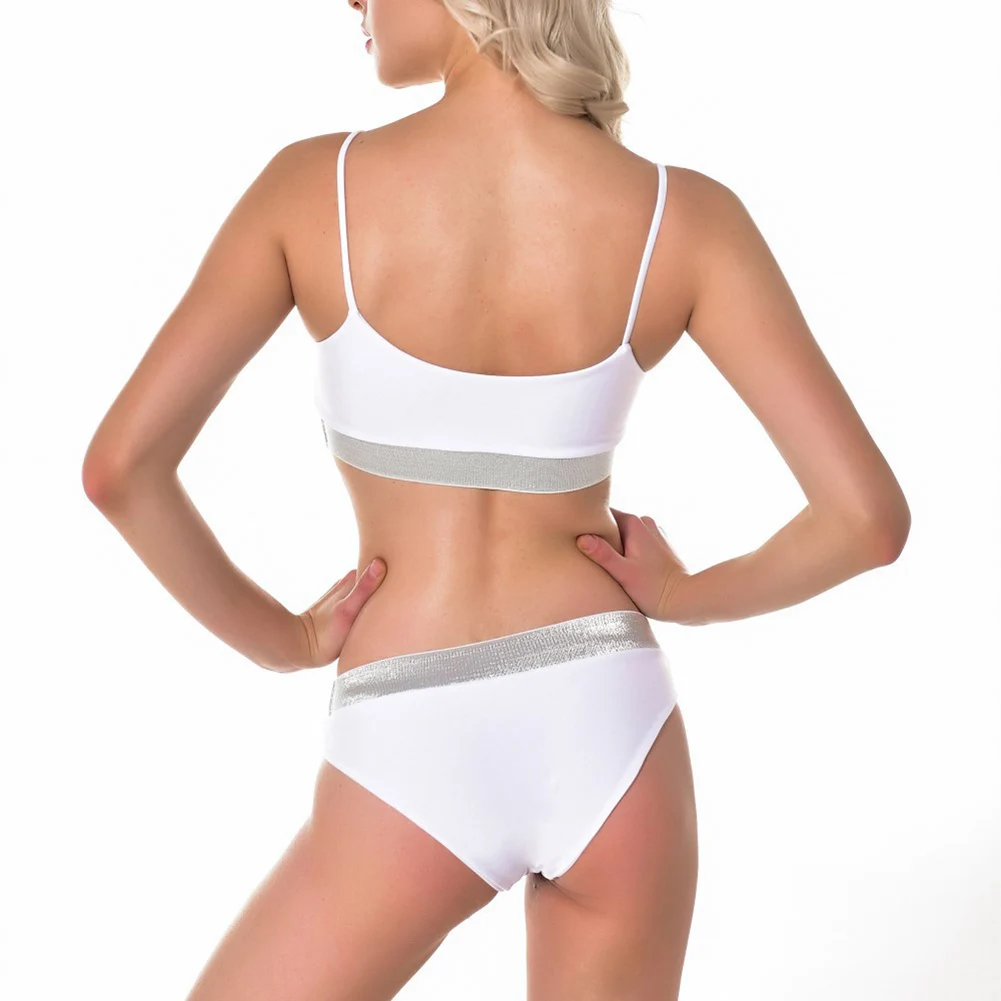 

Hot Women Summer Solid Bikini Crop Top with Pants Backless Middle Waist Bathing Suit DO2