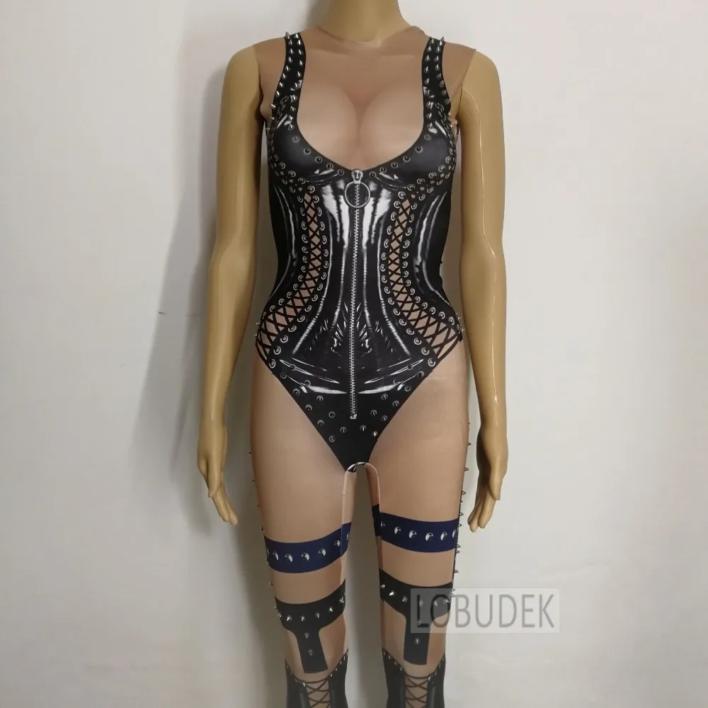 Личность 3D печать заклепки комбинезон бар этап женские танцевальные команды хип хоп Джаз костюмы машина танцевальная одежда