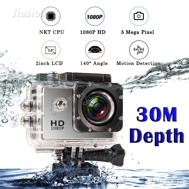 Action Camera 12MP Waterproof 30m Outdoor Sports Video DV Camera 1080P Full  HD LCD Mini Camcorder with 900mAh Rechargeable Batteries and Mounting