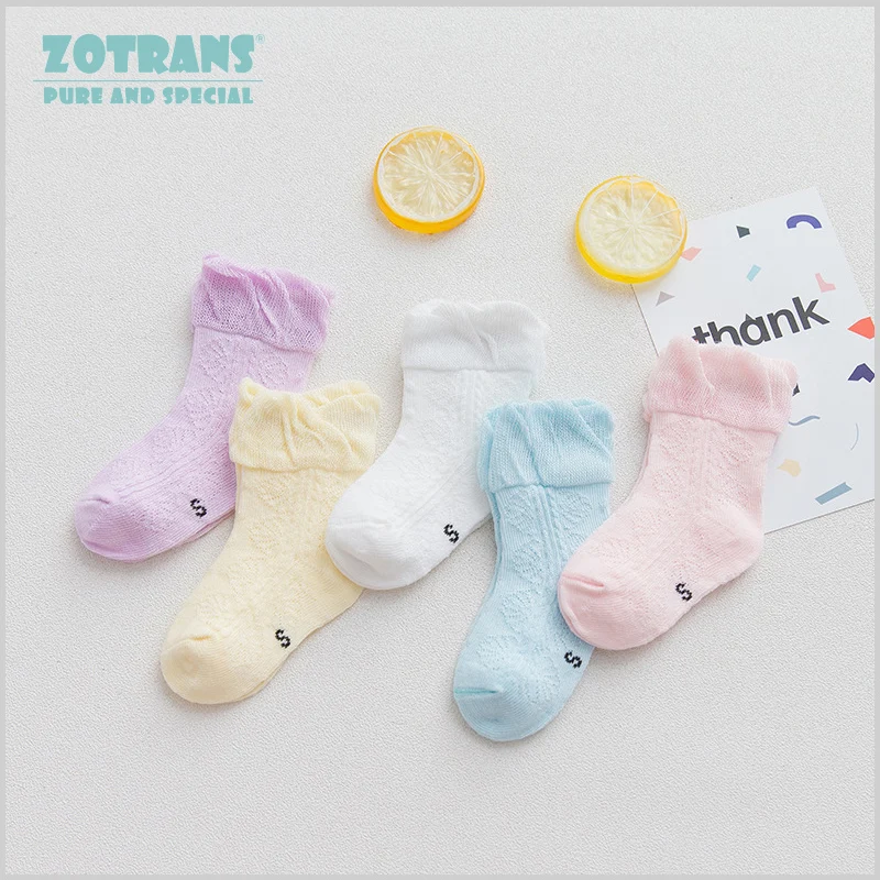 5 пар/лот, милые летние хлопковые носки с оборками для маленьких девочек Дышащие Короткие носки принцессы для новорожденных девочек 0-24