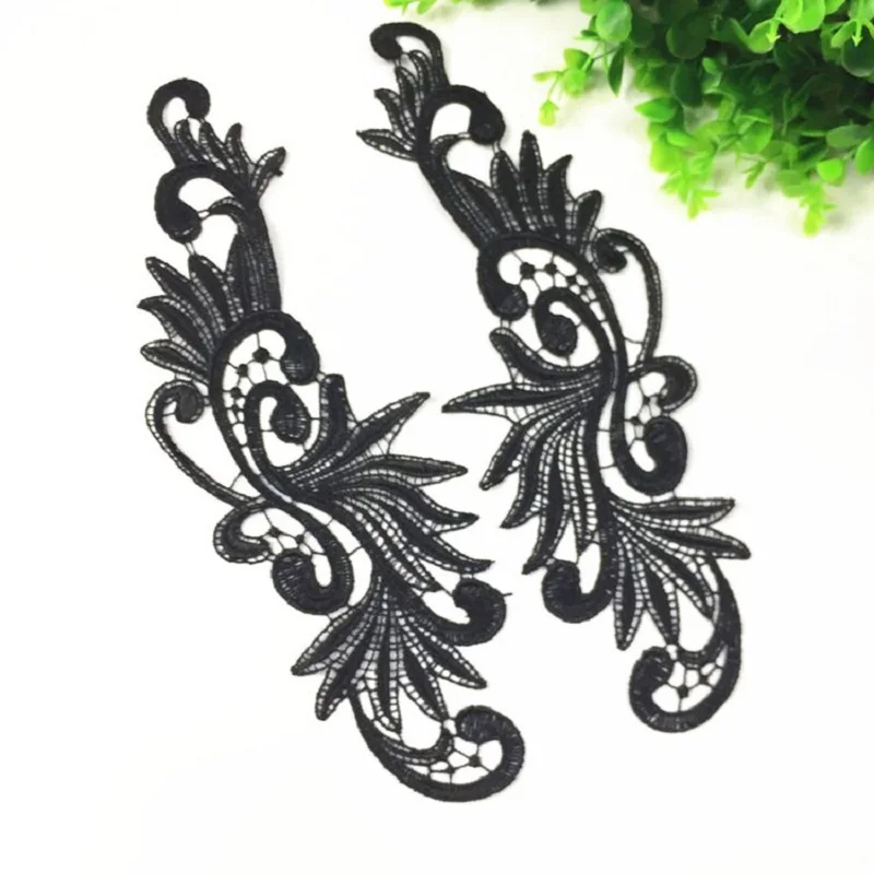 

1 Pair 9*30cm White Black Fabric Flower Venise Lace Sewing Applique Hot Sale Lace Collar Neckline Collar Free Shipping