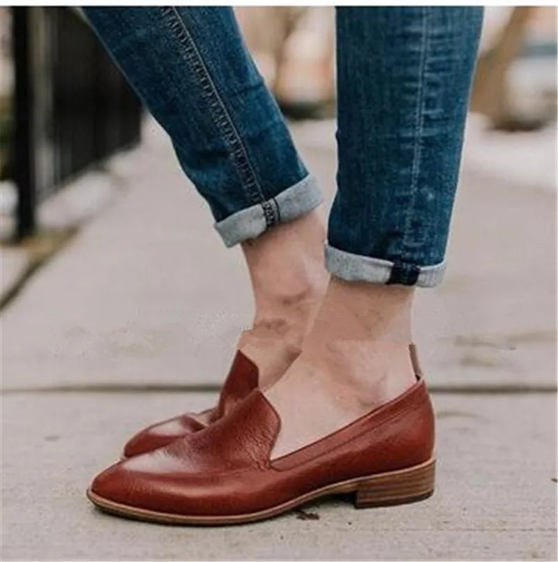 

Spring New Women Casual shoes Pointed Toe Low Heels Ladies shallow Slip on loafers Leisure office Oxfords shoes plus size A233