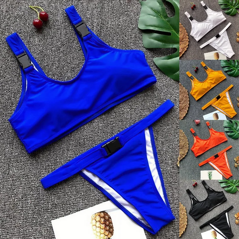 Verano Bikini 2019 traje De baño mujer traje De baño Sexy Bikini conjunto sólido traje De baño brasileño ropa De playa Push Up Maillot De Bain Femme