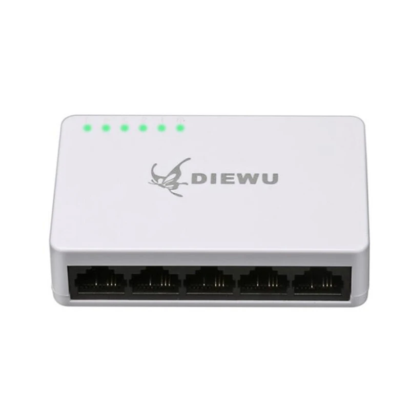 

DIEWU 5 Ports Fast Ethernet RJ45 10/100Mbps Network Switch Switcher Hub Desktop Laptop,Portable Travel Lan Hub Power By Micro-