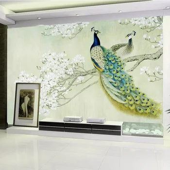 

Custom Classic Mural 3D Stereo Peacock Wood Fiber Wallpaper Living Room Study Backdrop Landscape Papel De Parede 3D Home Decor