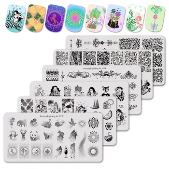 

6pcs/set Beautybigbang Stamping Plates 6*12cm Geometry Panda Swan Heart Moon Dot Image Stamping Stencil For Nail Art XL-71-76