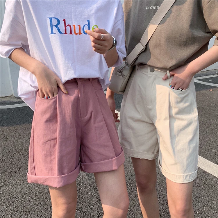 Летние женские свободные хлопчатобумажные шорты женские Харадзюку японские повседневные большие по колено широкие укороченные брюки