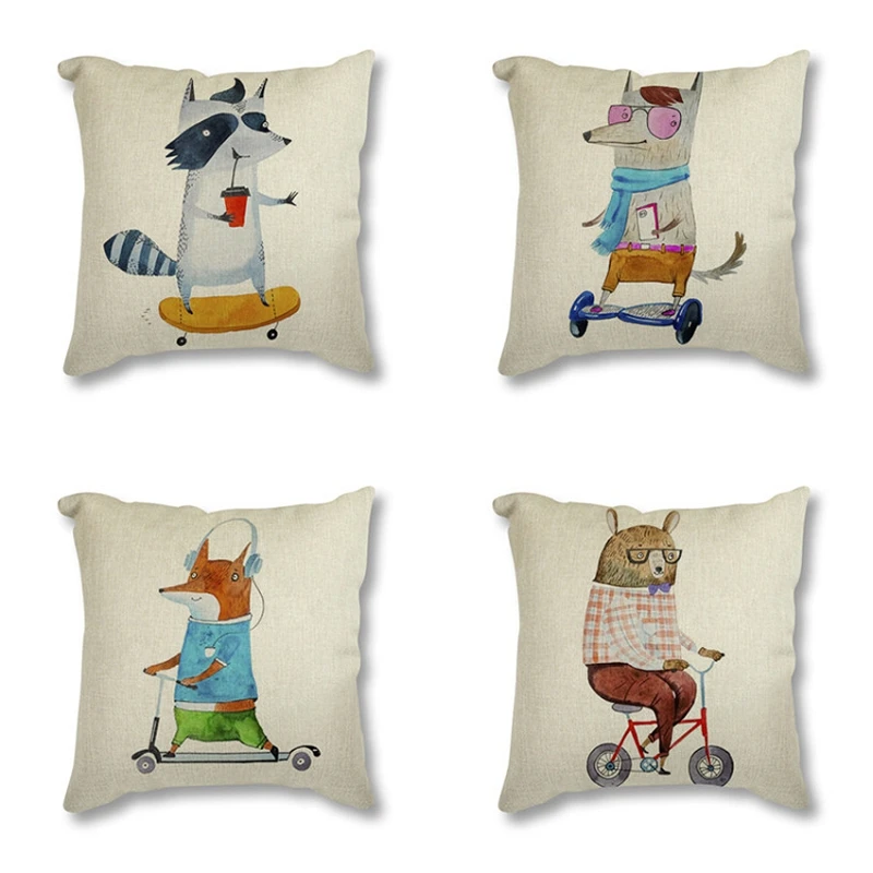 

Hippie Sports Animal Bear Fox Bunny Deer Kid's Nursery Art Room Decorative Throw Pillow Case Cotton Linen Cushion Covers 45x45
