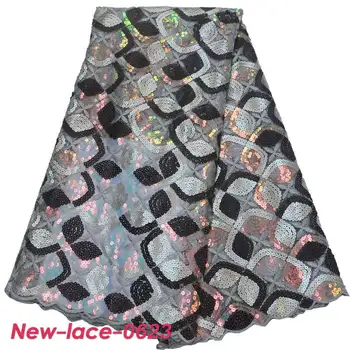 

2019 high quality sequence French Nigerian sequins net lace,African tulle mesh sequence lace fabric for dress 5yards/lot Z04