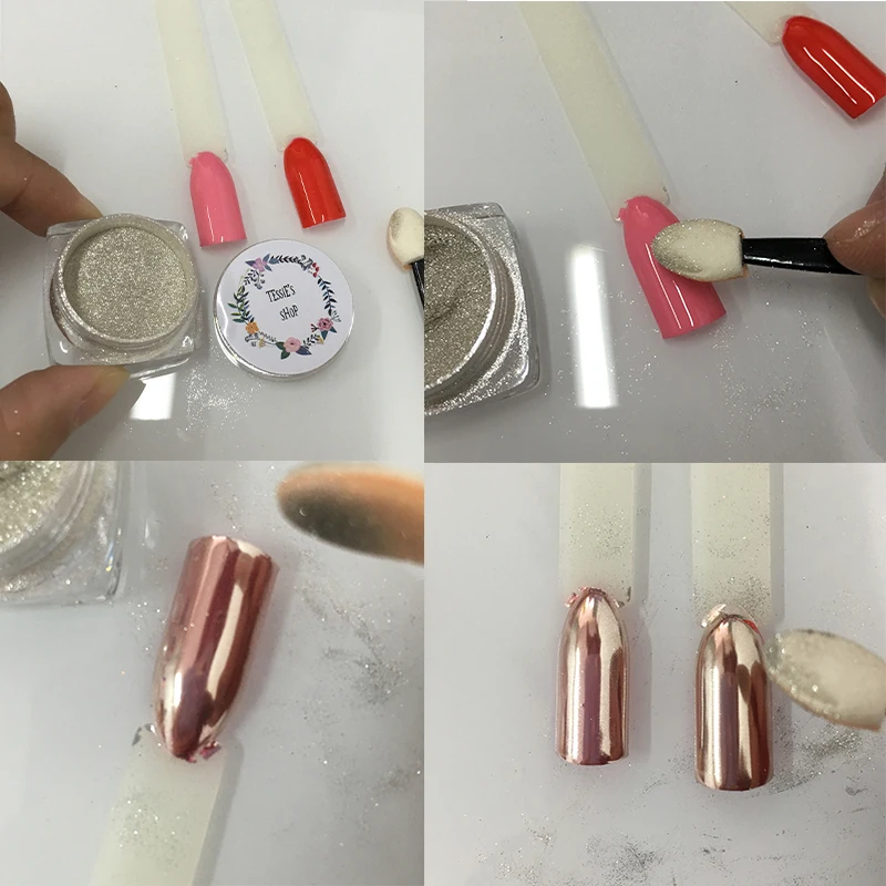 Rose Gold Chrome Nail Effect On Pink Color Mirror Powder Silver Rose Gold Chrome Nail Effect On Pink Color Mirror Powder Silver Pigment Ultrafine In Glitter From Beauty
