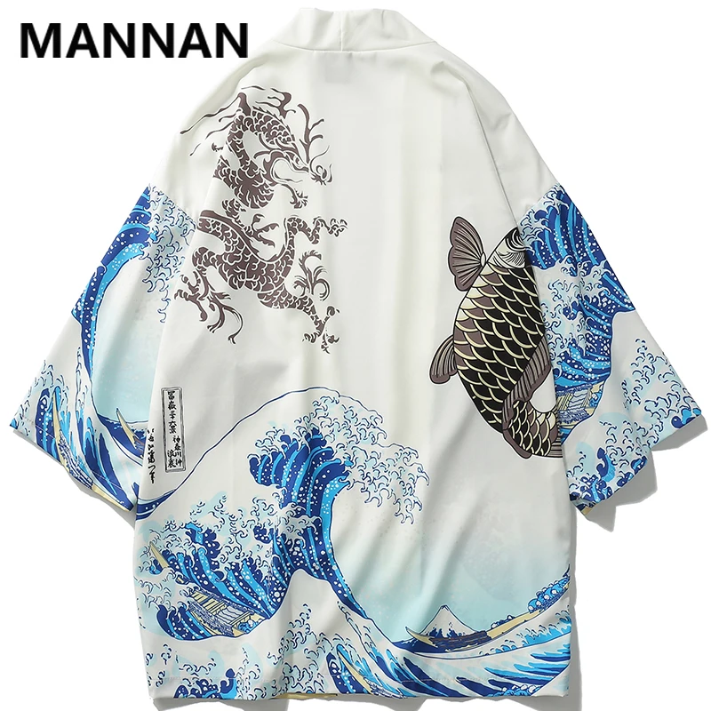 Мужское кимоно с принтом MANNAN тонкое японское повседневные длинные рубашки