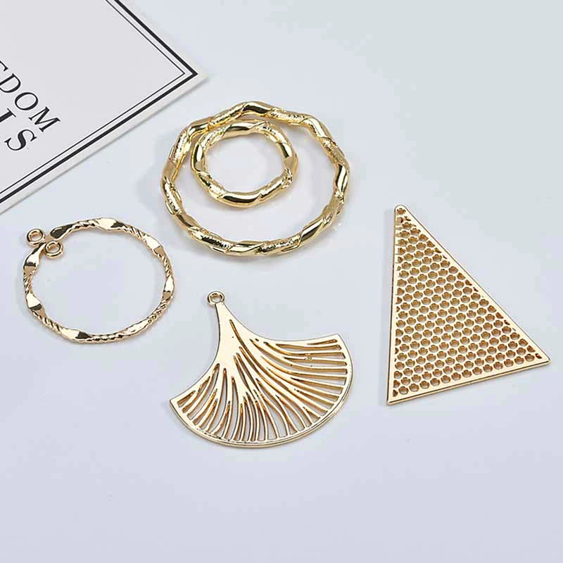 

DIY ear jewelry accessories alloy simple geometric hollowed leaf triangle circle earring material Pendant 6 pieces