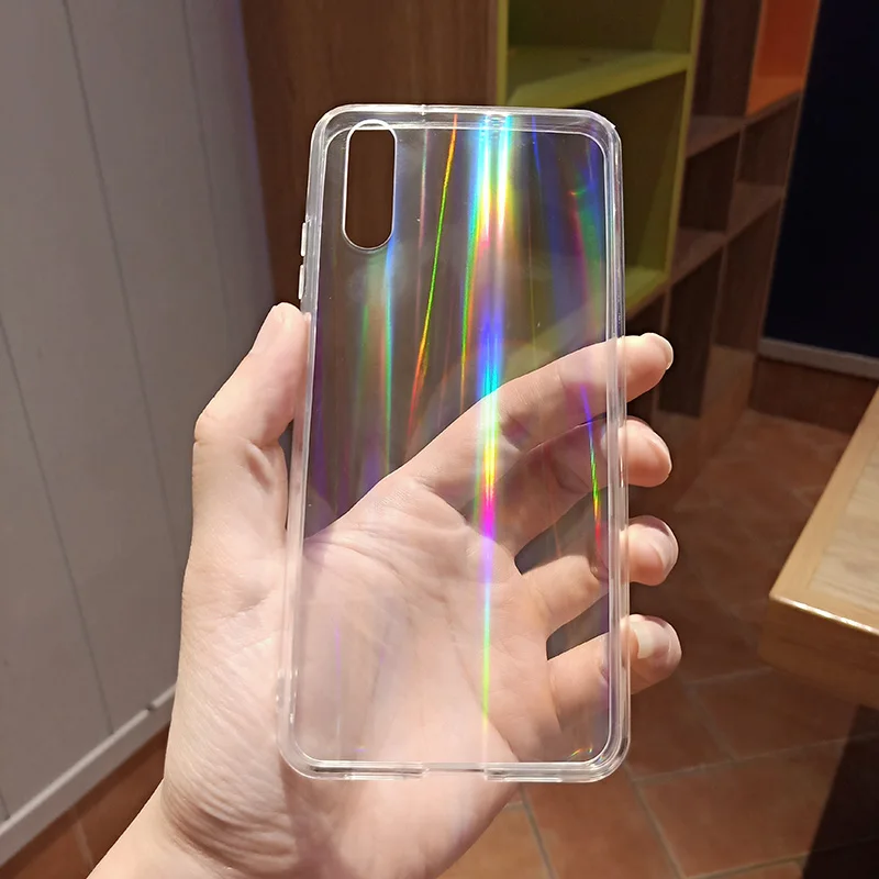 Gradient Rainbow Laser Holographic Case for Huawei P20 Lite P20 P30 Pro Transparent Clear Soft Capa Funda Light reflections Hull