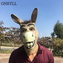 GNHYLL śmieszne dorosłych przerażające śmieszne osioł maska głowa konia lateks Halloween zwierząt Cosplay Zoo rekwizyty Party kostium świąteczny bal maskowy tanie tanio Całą twarz Villain joke latex Halloween mask