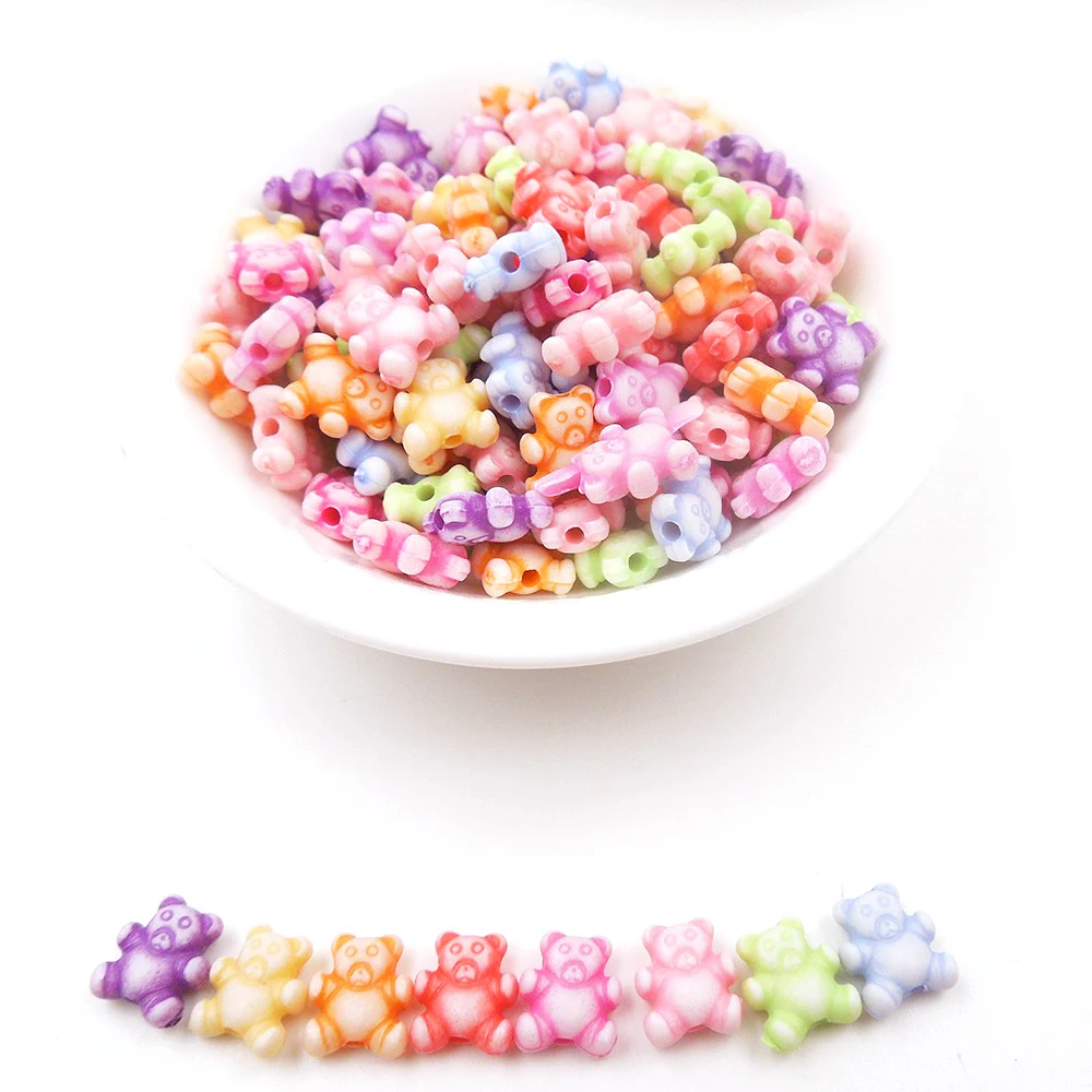 9mm 100pcs Acrylic Cute Bear beads mixed colors Animal Bear 9mm Dia