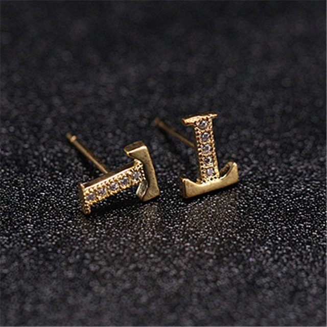Letter Stud Earrings for Women Alphabet Gold Initial Earring Rhinestone Jewelry Small Earrings Letters Brinco Pendientes