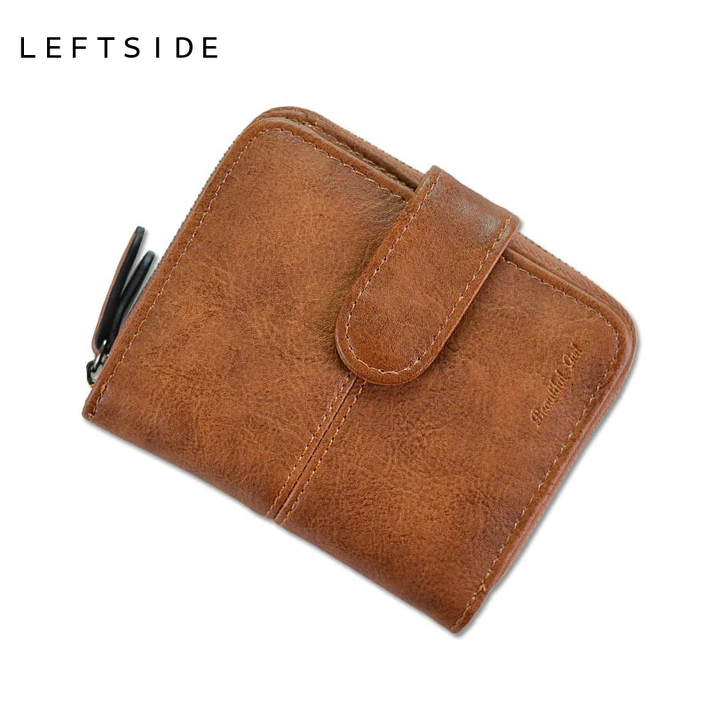 

LEFTSIDE Designer Leather Women Cute Short Money Wallets With Zipper Female Small Wallet Lady Coin Purse Card Wallet Purses