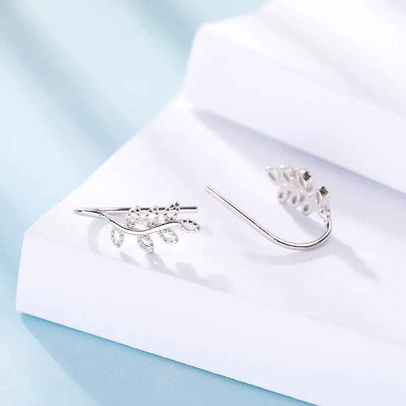 925 пробы серебро Rainbery Прямоугольная форма уха гусеничный филиал уха Альпинисты модные серьги для женские серьги ювелирные изделия