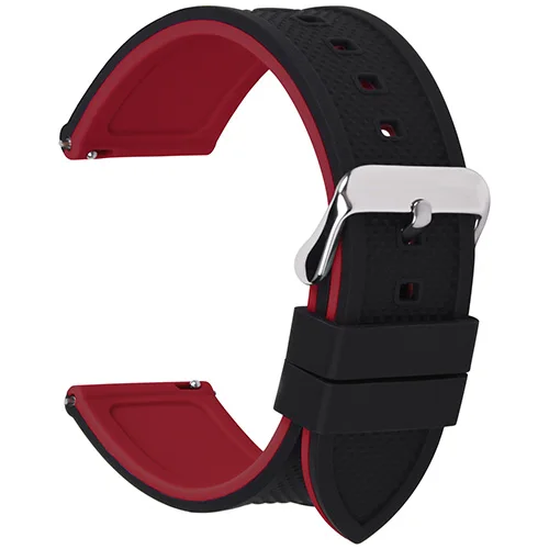 Силиконовый ремешок для часов, резиновый ремешок 22 мм, силиконовый ремешок на запястье, ремешок для часов, быстросъемный ремешок для 18 мм, 20 мм, 22 мм, 24 мм - Цвет ремешка: Black Red