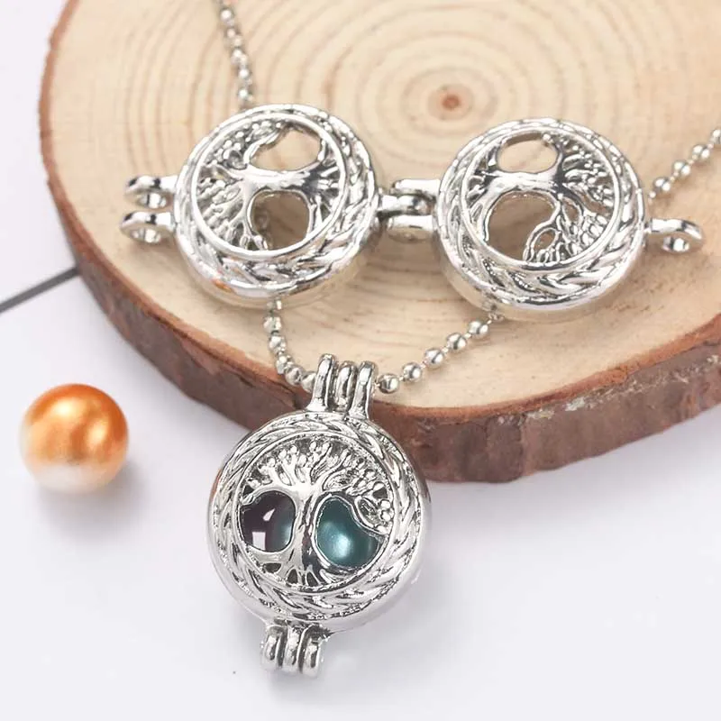 

Fashion Silver Tree of Life Pearl Cage Pendant Necklace Jewelry Aromatherapy Essential Oil Diffuser Oyster Pearl DIY Fun Gift
