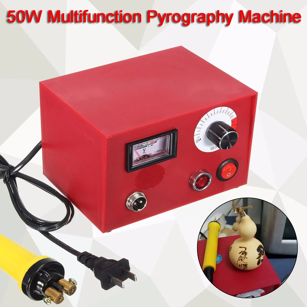 

220V AC 50W DIY Craft Multifunction Pyrography Machine with 1Pc Pyrography Pen Copper Heating Solder Tip Gourd Wooden Tool Set