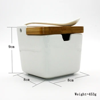 

Creative ceramic seasoning can seasoning box seasoning bottle Japanese bamboo and wood lid seasoning can salt tank set