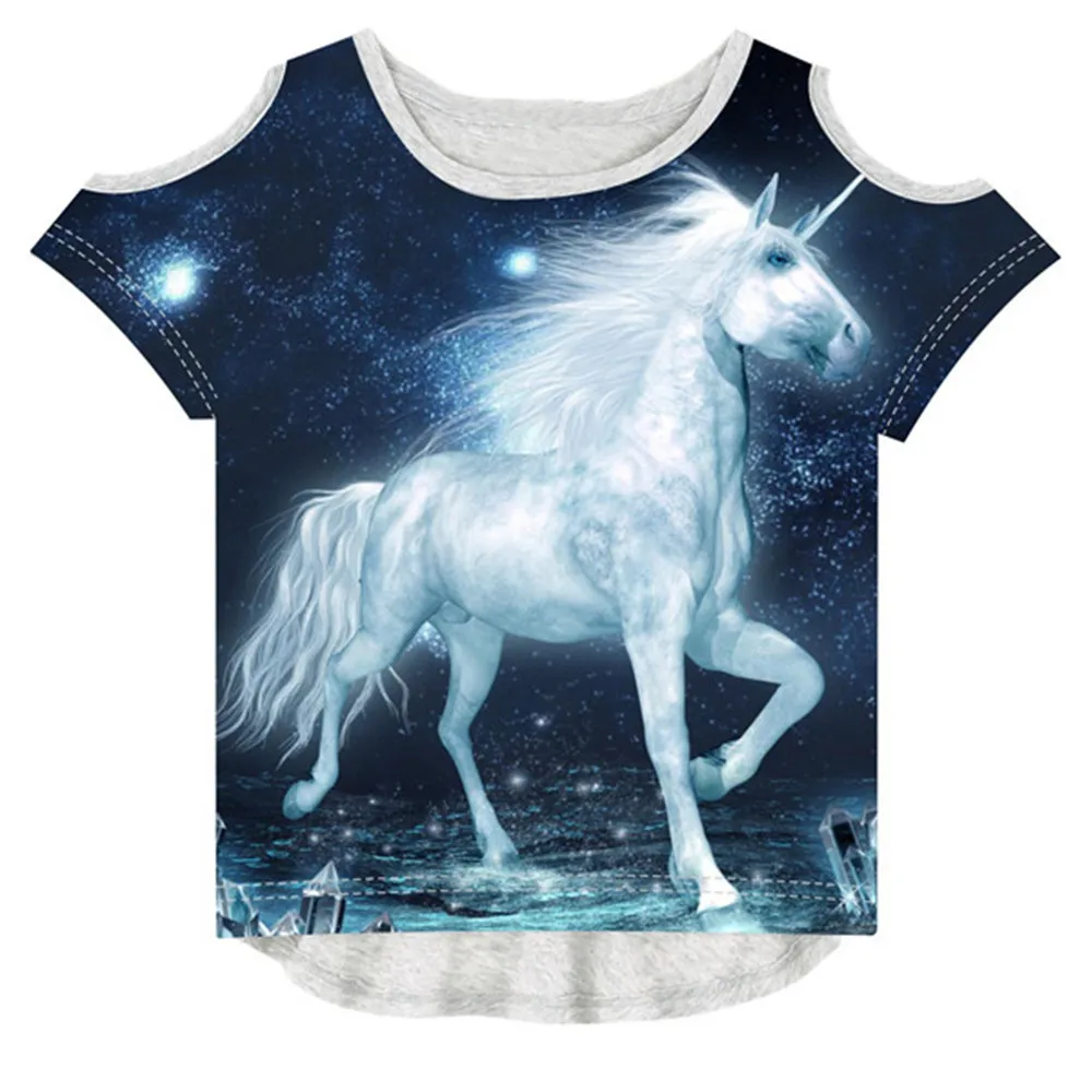 

baby girl Summer Children Fashion 3D T-Shirt Brand Design T Shirt kids Girl tees The unicorn printing