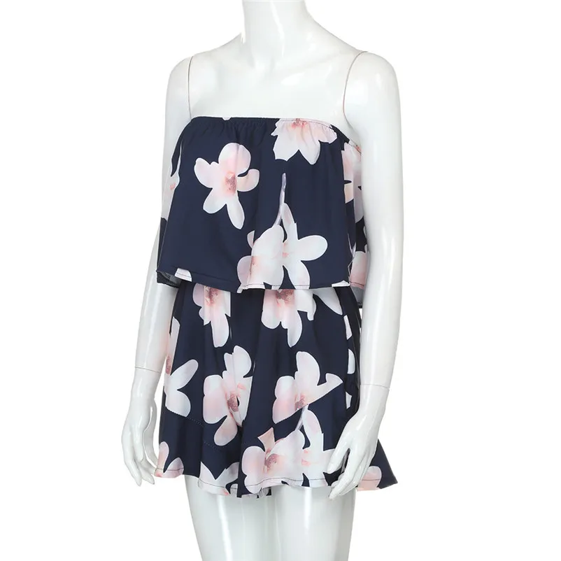 Fashion summer jumpsuit woman Off Shoulder Floral Print Holiday Mini Playsuit Ladies Short Bodysuit pantaloni siamesi J21#N (5)