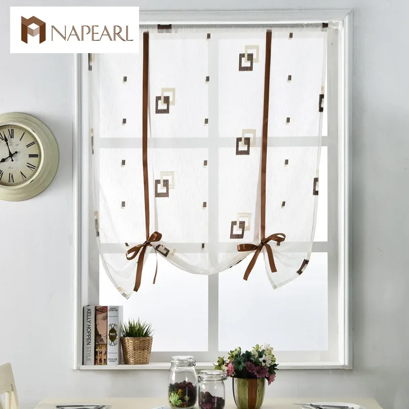 

Short modern curtains kitchen door roman blinds white voile fabrics cafe curtain home textile window treatments rod pocket