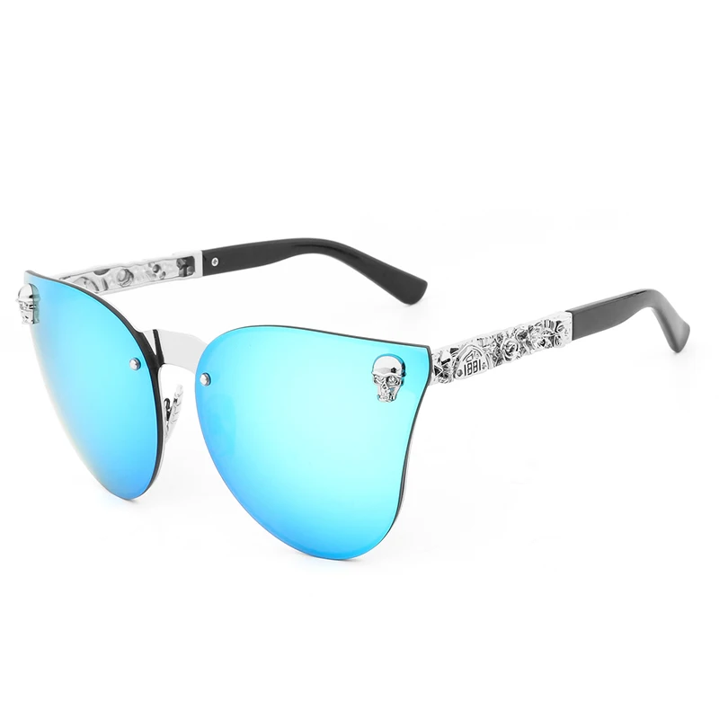 silver blue Модные солнцезащитные очки для мужчин и женщин, зеркальные винтажные брендовые дизайнерские женские солнцезащитные очки, металлическая оправа в форме черепа, солнцезащитные очки UV400 Oculos de sol - Цвет линз: silver blue