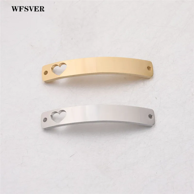 

WFSVER 5pc/lot gold/silver stainless steel pendant charms hollow curved bar can engrave pendant for diy jewelry making finding