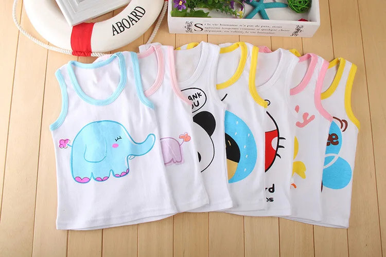 Children Camisoles & Tanks Baby summer boy tanks t-shirt solid color Girl Cotton tank sleeveless kids cartoon beach clothes