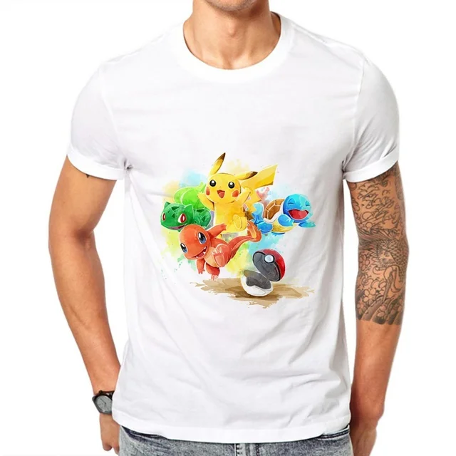 100% cotton Pokemon print casual mens o neck t shirts fashion men's ...