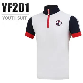 

PGM 2019 summer children's golf sportswear Boys youth Quick Dry breathable Zipper Stand Collar short-sleeved golf sports T-Shirt