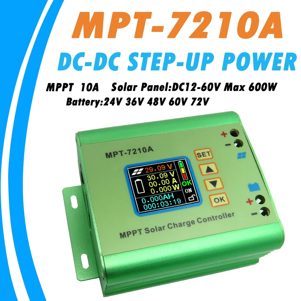 ЖК-дисплей со слежением за максимальной точкой мощности, 10A солнечный регулятор заряда аккумулятора для 24В 36В 48В 60В 72В Батарея DC12-60V Max 600W Панели солнечные DC-DC повышающий Мощность