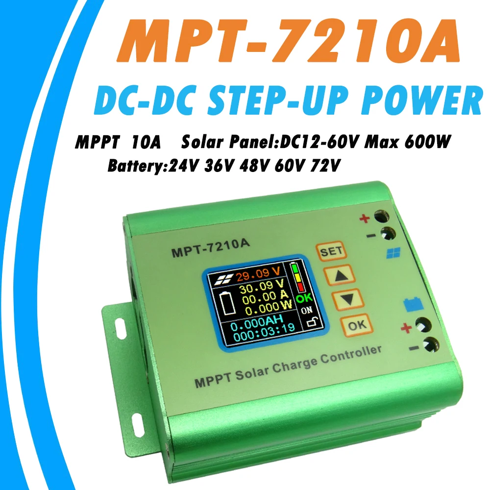 

LCD MPPT 10A Solar Regulator Charge Controller for 24V 36V 48V 60V 72V Battery DC12-60V Max 600W Solar Panel DC-DC Step-Up Power