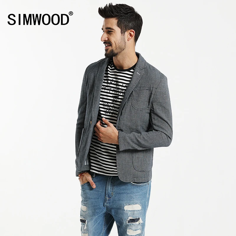 Демисезонный мужской блейзер SIMWOOD повседневный клетчатый пиджак из 100% хлопка 2020