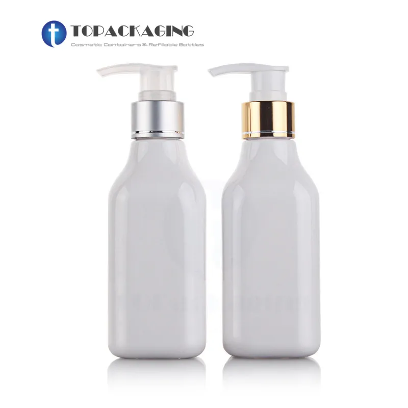 30*200ML Lotion Pump Bottle Empty Square Plastic Cosmetic Container White Refillable Makeup Essential Oil Shampoo Aluminum Ring customized printed green and gold foil shampoo sticker label square packaging waterproof silver metal foil labels